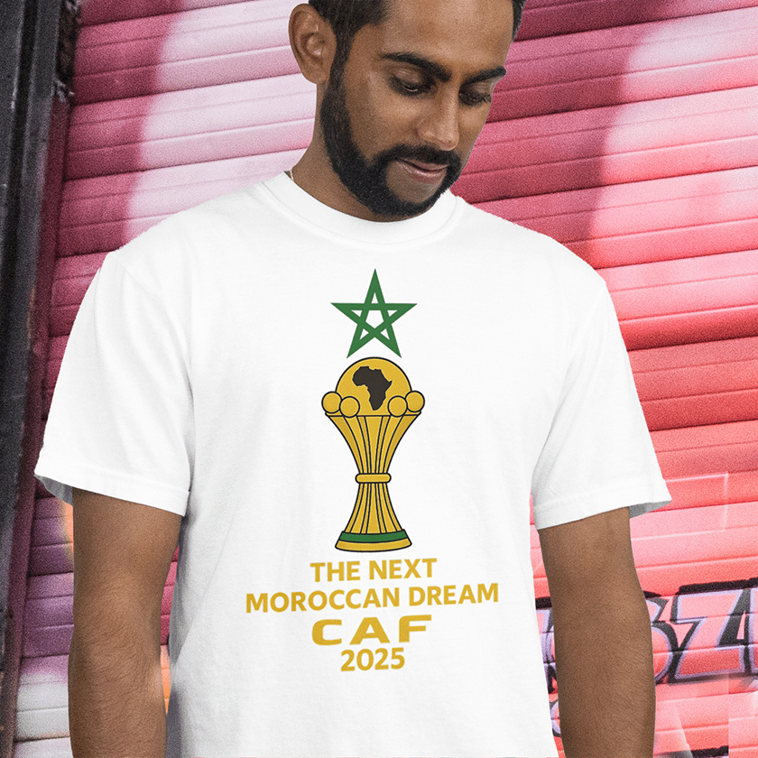 T-Shirt-White-bgr-colored-Braun-Man-CAF-2025-The-next-Moroccan-Dream